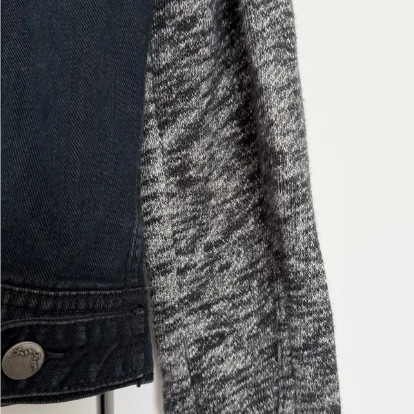 Free People distressed Black Jean Jacket with charcoal Sleeves - Image 8