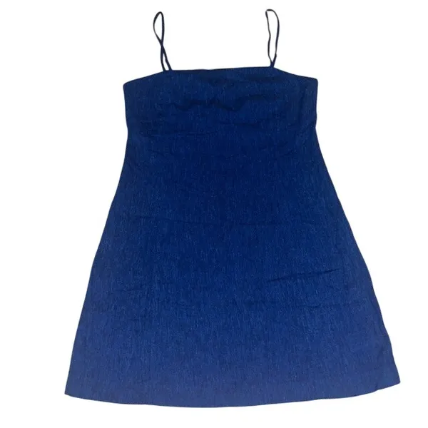 GAP Sleeveless‎ Square Neck Linen Blend Mini Dress Dark Indigo Navy Blue Medium - Image 2