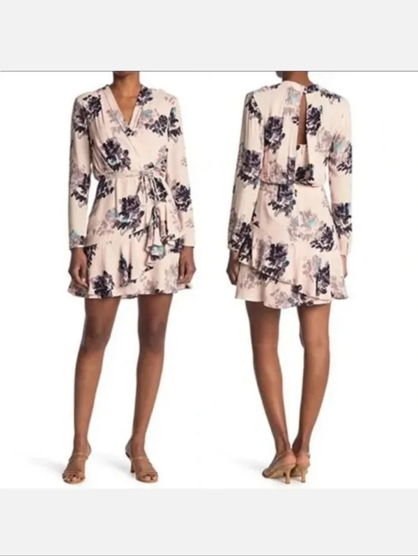 Reiss Anja Floral Ruffle Wrap Mini Dress Pink/Blue Size US 0 / UK 4 - Women's - Image 2