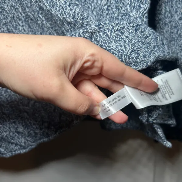 Lauren Ralph Lauren Blue White Marled Cable Knit Cotton Sweater Large L cozy - Image 5