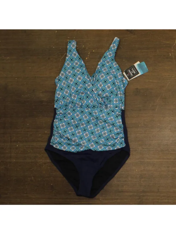 NWT Swim Solutions Tummy-Control One-Piece Swimsuit Tile Together Blue 8 - Image 2