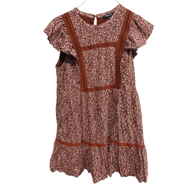 Madewell Floral Flutter Sleeve Mini Dress Women’s Medium Cottage Garden Brown - Image 2
