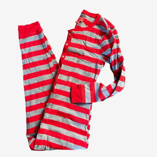 Unbranded Women's Red Gray Striped Long‎ Sleeve One Piece Pajama Jumpsuit M - Image 3