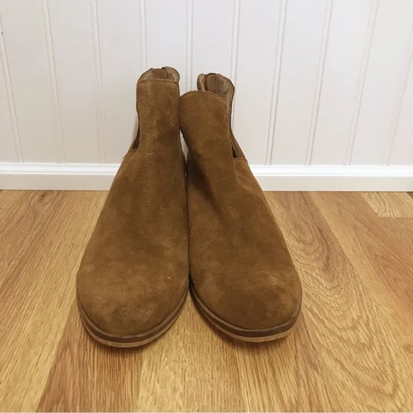 STEVE MADDEN Ankle Boot Size 10 Brown Suede Bootie Open Side Chunky Heel Western - Image 3