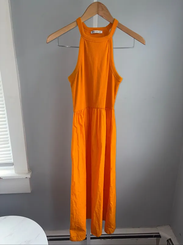 Zara Orange Combined Midi Dress Size S - Image 4