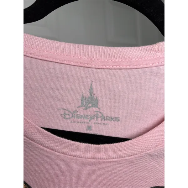 Disney Parks Minnie Mouse Graphic T Shirt Womens Size M Pink Glitter Bow Cotton - Image 4