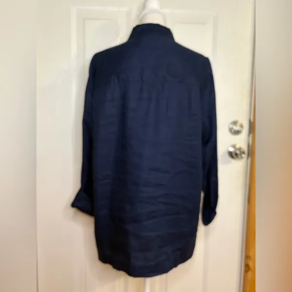 Lauren Ralph Lauren Linen Shacket Womens Blue Front Button Pockets size L - Image 5
