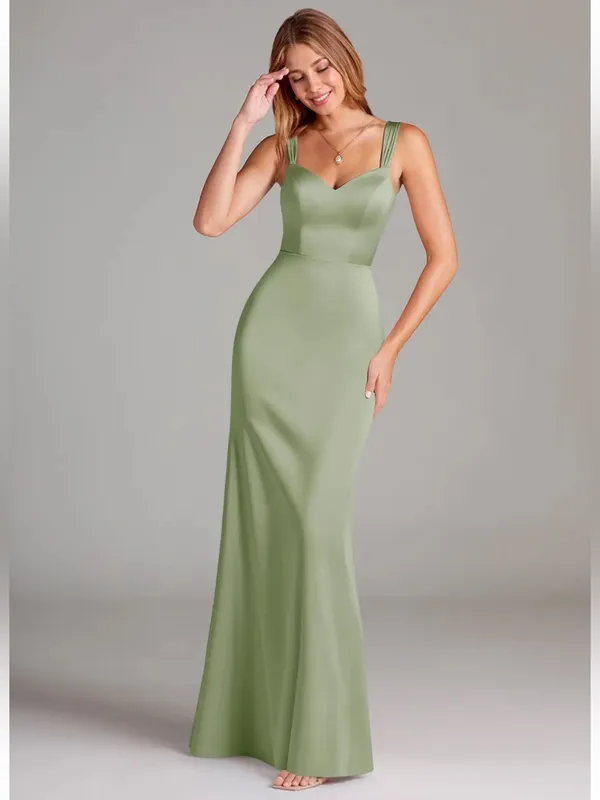 Azazie Denice Sheath Pleated Stretch Satin Floor-Length Bridesmaid Dress Size‎ 8 - Image 3