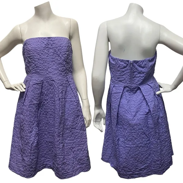J. CREW Purple Strapless‎ Geometric Women's 10 Textured Cotton w/ Pockets Dress - Image 2
