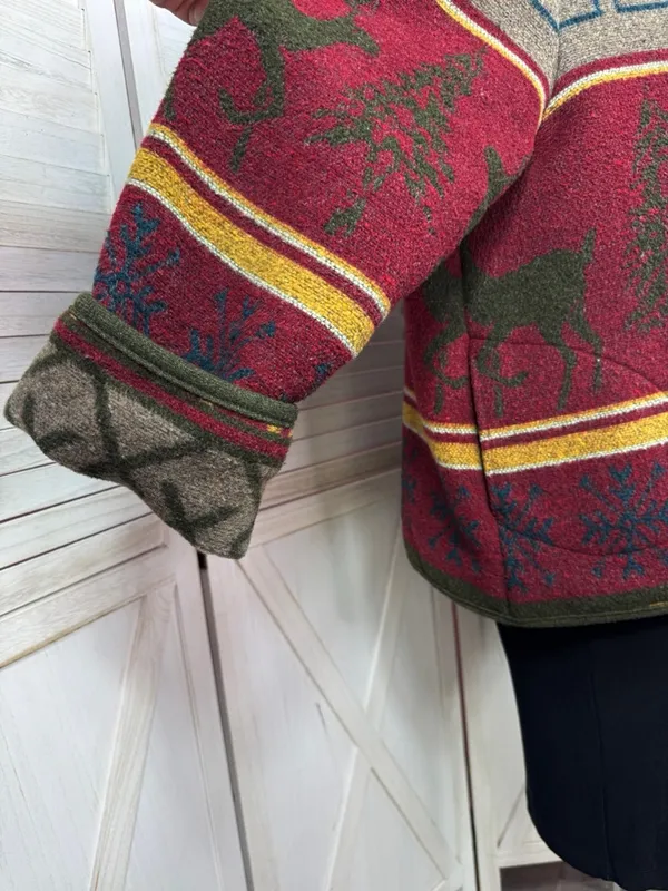 Vintage Ivy Wool Blend Blanket Jacket XL Lodge Print‎ Red Multi Western Gorpcore - Image 6