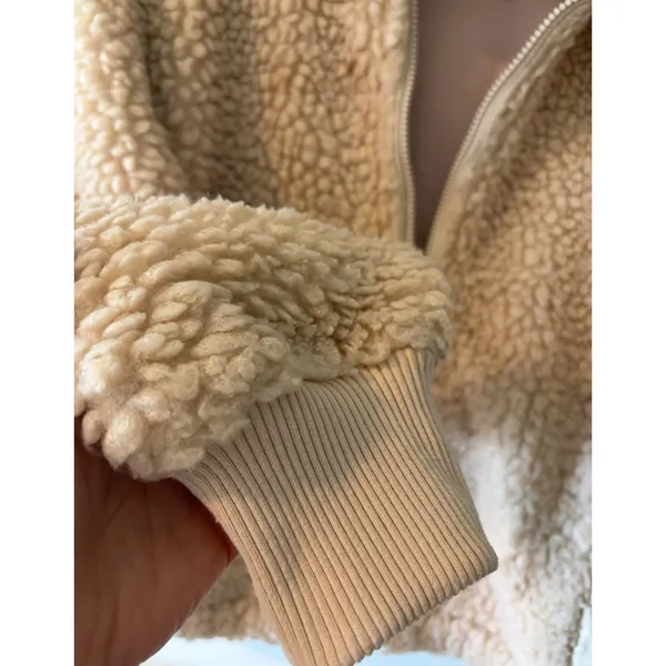 ABERCROMBIE & FITCH Plush Sherpa Beige Fleece Full Zip Jacket Womens Small - Image 4