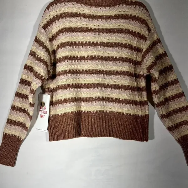 Celebrity Pink‎ Striped V Neck Crop Cardigan Sweater Women M Rose Button Front - Image 3