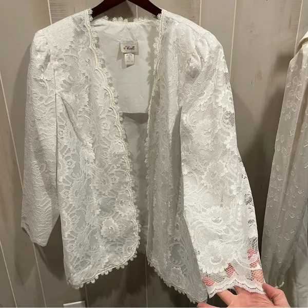 Sweet vintage 80s white lace angel baby fairy lined jacket blazer open front - Image 8