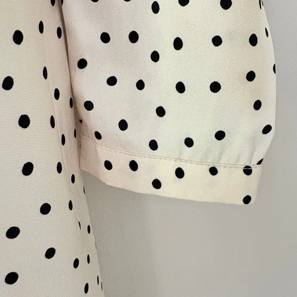 Zara Dress Cream Black Polka Dot Midi Long Sleeve Empire Waist Oversized Size S - Image 6