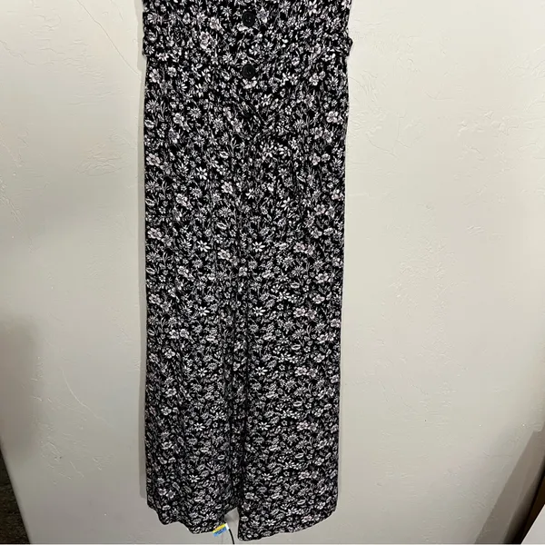 Maeve By Anthropologie Black Purple Ditzy Floral Belted Wide‎ Leg Jumpsuit - Image 4