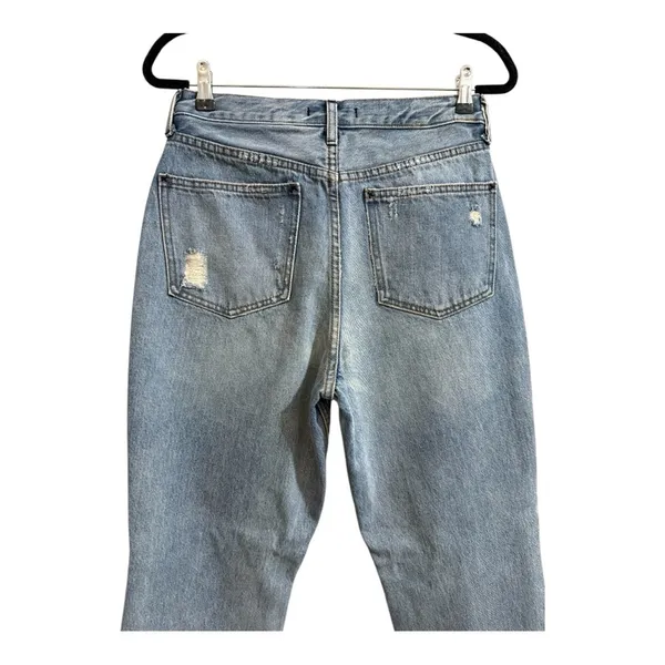 Free People Light Wash Distressed Holey High Waisted Mom Straight Jean Size 30 - Image 6
