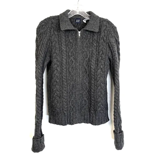 GAP Wool Cable Knit Cardigan Vintage Gray Y2K Dark Cottagecore - Image 8