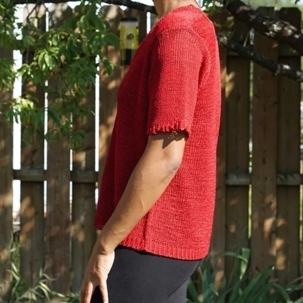 Sag Harbor 🍁 Bright‎ Red Scalloped Edge Open Knit Cardigan - Image 3