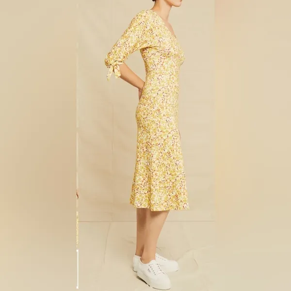 Wedding Guest Dress Size M Organic Cotton Amour Vert Yellow Floral Midi Cottage - Image 14