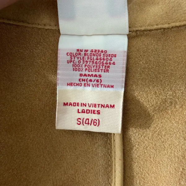 FADED GLORY Y2K Tan Blonde Faux Suede V Neck Ruffle Trim Button Up Blazer Jacket - Image 10