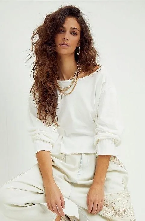 Free People Super Cute Grey Top Sweatshirt - Image 6