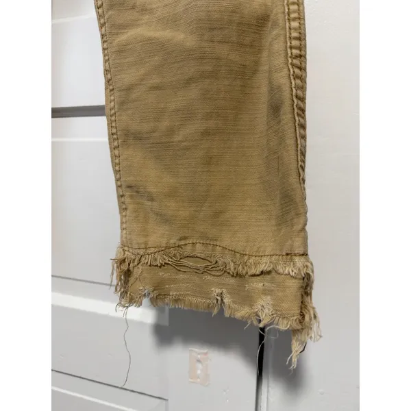 Free People Tan Distressed Utility Pants Frayed Hem Canvas Straight Leg Size 28 - Image 8
