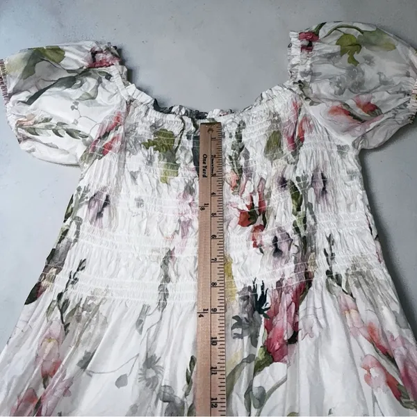 H&M Off-The-Shoulder Poplin Floral Midi Dress – White/Pink/Green Sz L - Image 5