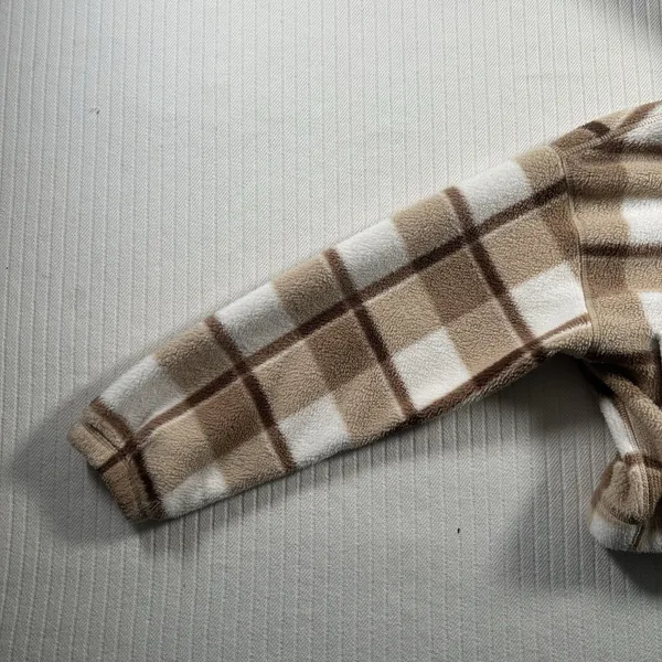Hollister Womens Small Cropped Fleece Hoodie Jacket Plaid Beige Brown Full Zip - Image 2