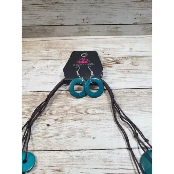 Paparazzi Blue Circle Design Necklace & Earring Set - Brand New - Image 3
