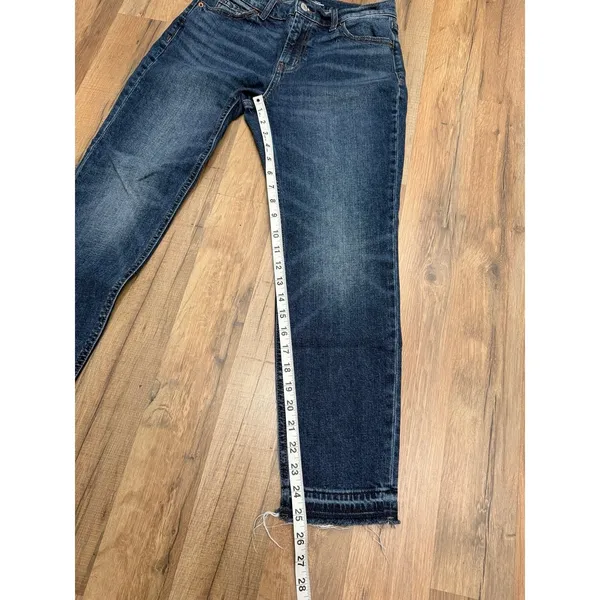 Old Navy‎ Mid Rise Boyfriend Jeans Women's Size 0 Blue Raw Hem Denim Pants - Image 7