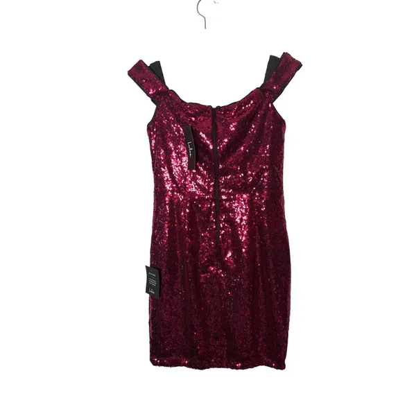 Lulus Womens Mini‎ Dress S Magenta Sequin Off Shoulder Notched Glam Party MF2812 - Image 4