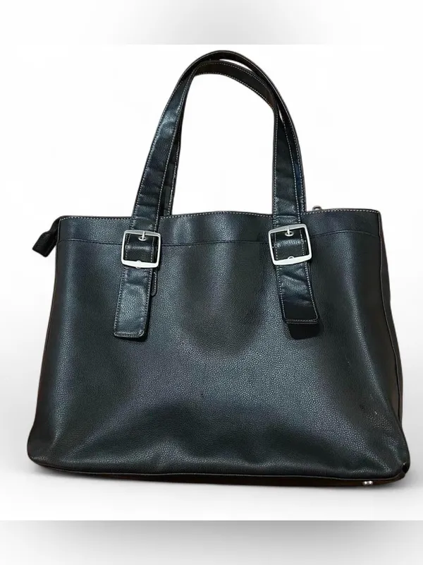 Classic Black Tote Bag with Buckle Straps Size OS - Image 4