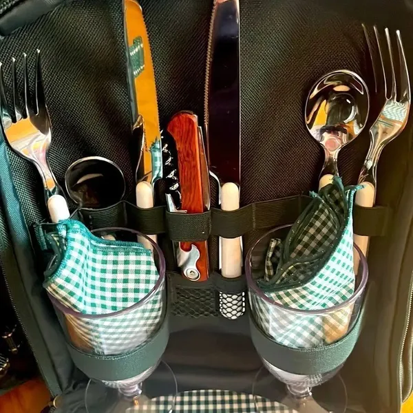Picnic at Ascot Original Equipped 2 Person Green Picnic Backpack w/ Cooler - Image 5