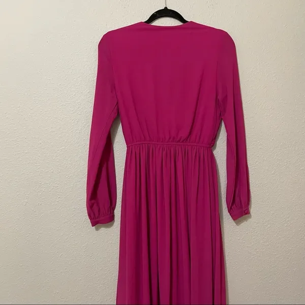Lulus Pink Magenta Long Sleeve Maxi Formal Bridesmaid Dress Womens XS Faux Wrap - Image 7