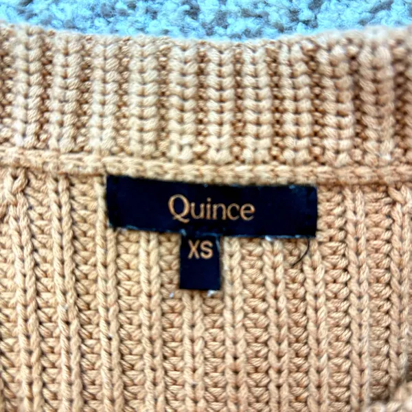 Quince Fisherman Crew Sweater Women XS Camel 100% Organic Cotton Ribbed Knit Top - Image 6
