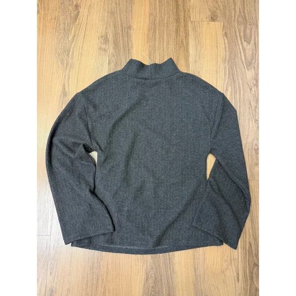 Zara Mock Neck Long‎ Sleeve Sweater Shirt Capsule Knit Academia Charcoal Gray - Image 2