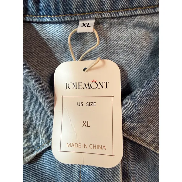 NWT Joiemont Women XL Light Wash Distressed Denim Jacket Rhinestone Stars Fringe - Image 8