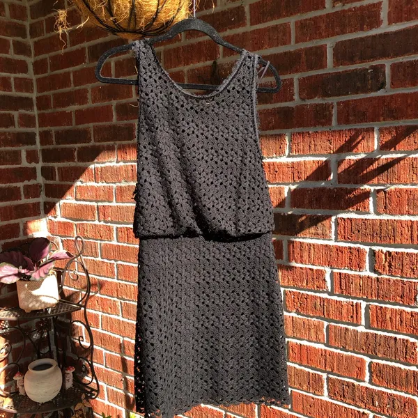 Free People Black crochet Mini dress Medium - Image 5