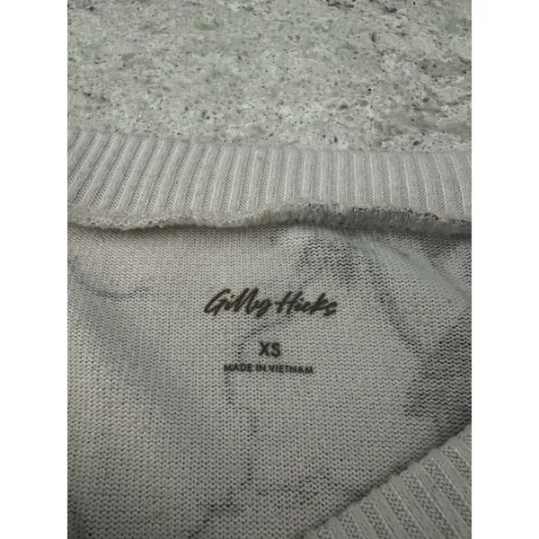 Gilly Hicks Womens XS‎ Cropped Sweatshirt Cream Tropical Island Palm Tree Print - Image 7