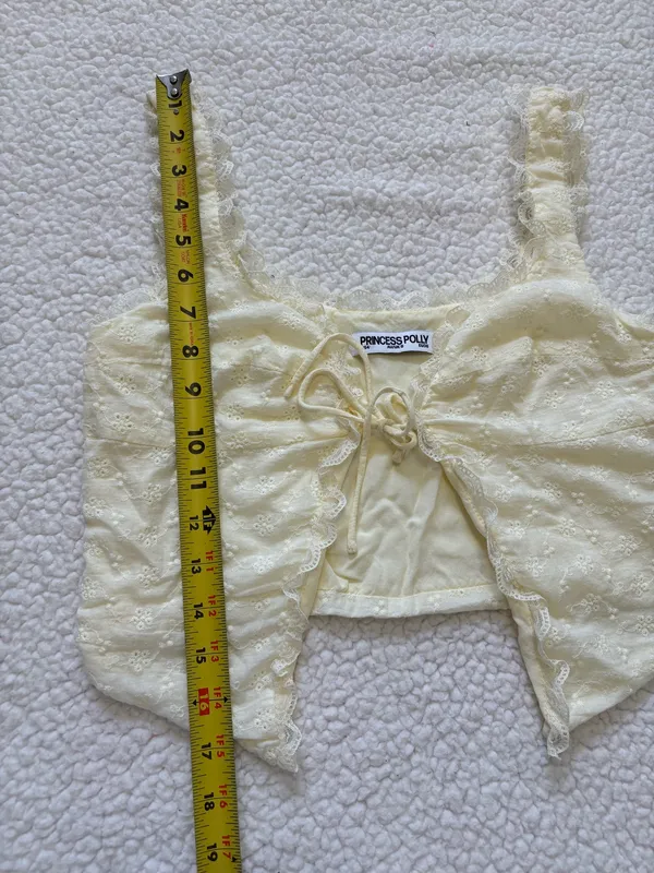 Princess Polly Merrelle Yellow Eyelet Tie Front Crop Top size 4 Coquette dollett - Image 3