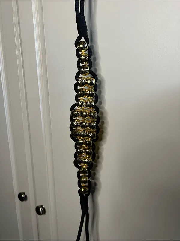 Vintage Ann Taylor 90s Black Braided Rope Gold Bead Belt Medium - Image 4