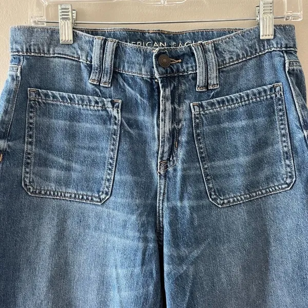 American Eagle Sz 4 Short The Perfect Vintage Wide Leg Selvedge Jeans High Rise - Image 2