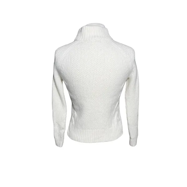 GRIFFIN Cashmere Women’s Cream Cableknit Mock Neck Pullover Sweater - Image 4