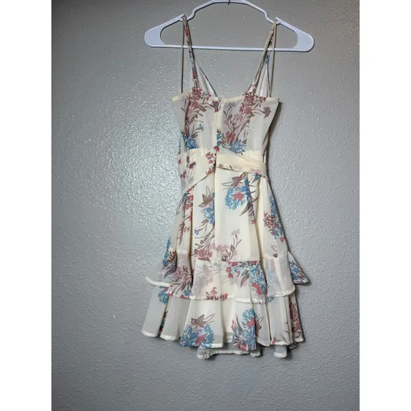 Altar'd State Ivory Floral Wrap Mini Dress Tiered Ruffle Spaghetti Strap XS - Image 2