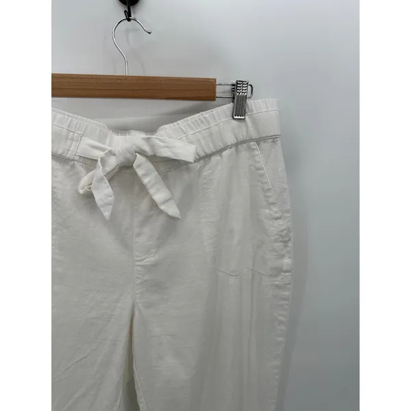 Land N Sea White Linen Blend Tie Casual Pants Women Size M Coastal‎ Lagenlook - Image 4