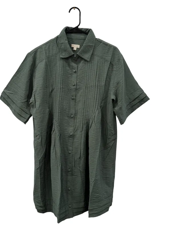 Pilcro Anthropologie Pintuck Tunic Shirt Dress Olive Green Medium - Image 9