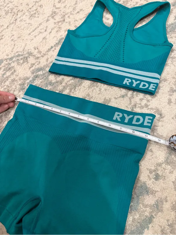 Ryderwear Active Teal Ribbed Sports Bra & Biker Short Set Small - Image 6