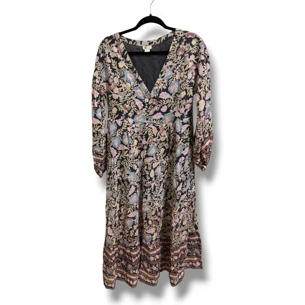 Billabong Womens‎ Floral Cotton Boho Midi Dress Long Sleeve Tiered Small - Image 2
