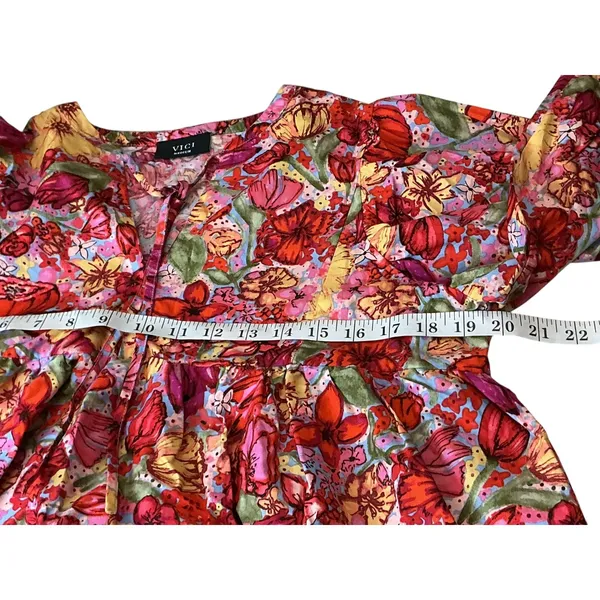 VICI Red Floral‎ Babydoll Top Medium 3/4 Balloon Sleeve Empire Waist Size M - Image 6