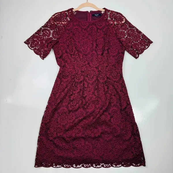 Madewell Lace Magnolia Shift Mini‎ Dress Burgundy Size 4 - Image 2